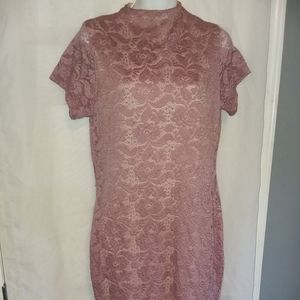 Short Sleeve Neck Line Pink & Cream Dress